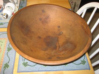 1800s Hand Turned Wooden Bowl With Lipped Edge Large Size Hand Turned On Lathe photo