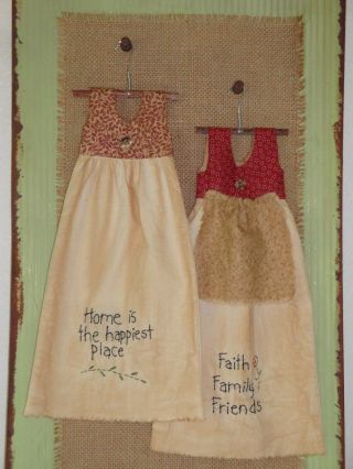 Two Primitive Doll Dresses - Folkart - Handmade Stitchery - Home Decor - Grungy photo