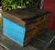 Primitive Wooden Trunk Chest Box With Hinged Lid Old Style Blue Paint Nr Primitives photo 3