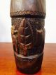 Vtg Primitive Hand Carved Chalice & Oval Paten Bowl W/people & Farm Animals Bowls photo 2