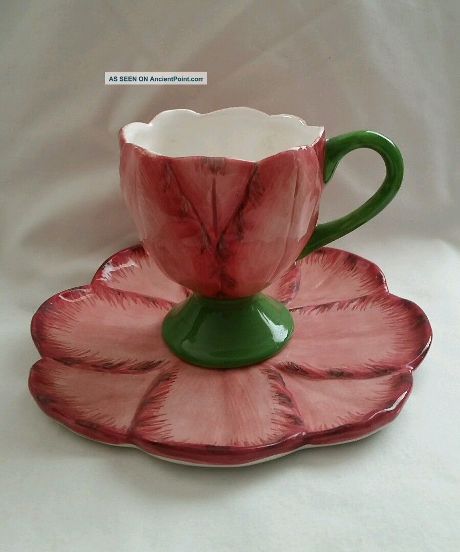 Teleflora Flower Petal Tea Cup And Saucer,  Pink And Purple Cups & Saucers photo