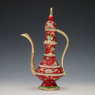 Chinese Exquisite Cloisonne Copper Handwork Inlaid Rhinestone Teapot photo