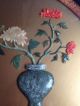 Antique Chinese Carved Jade Stones Flowers & Wood Medallion Picture Large 18 