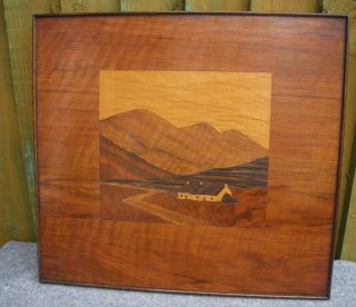 1920s Scottish Folk Art/arts & Crafts Marquetry Wood Inlaid Panel In Ross Shire photo