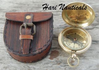 Brass Antique Vintage Pocket Push Button Sundial Compass Marine Nautical Gift@ photo