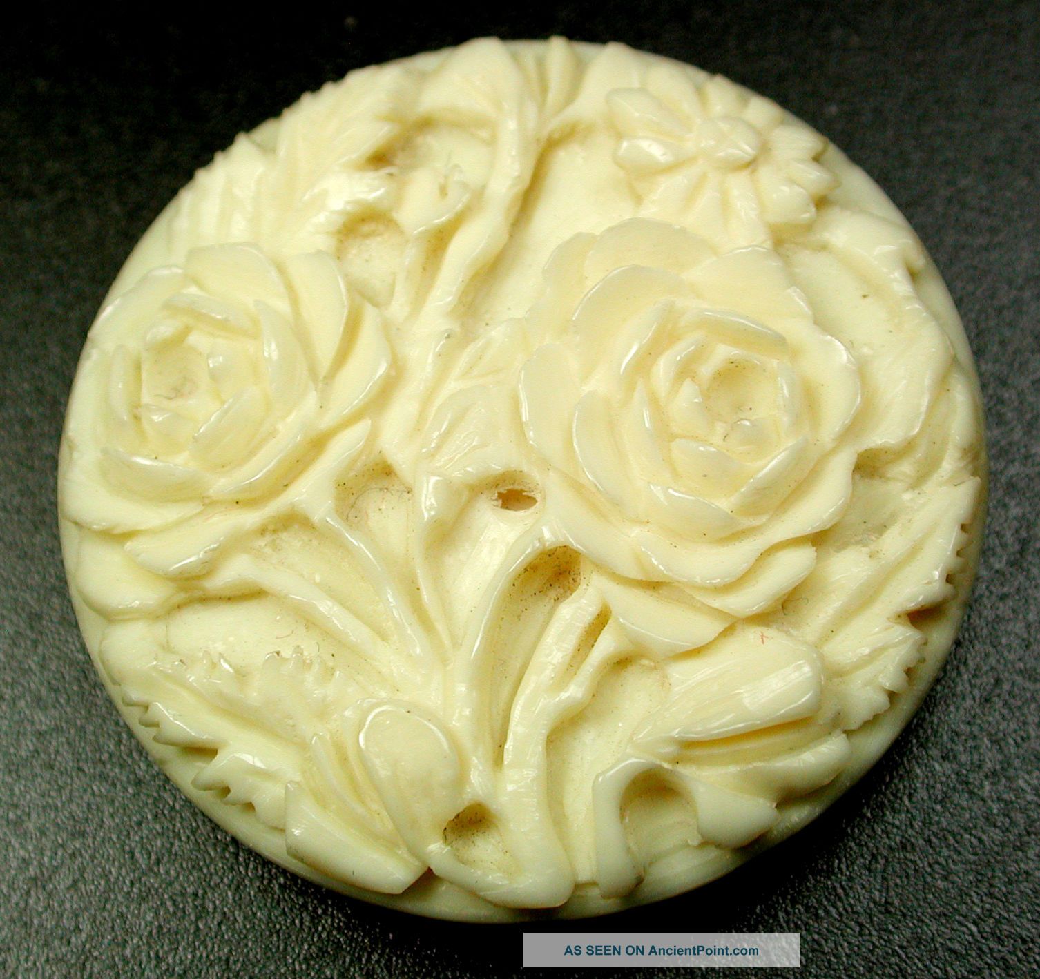 Antique Carved Button Elaborate Rose Pattern - 1 & 7/16 