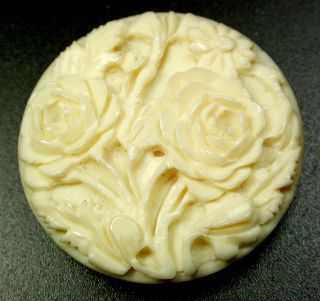 Antique Carved Button Elaborate Rose Pattern - 1 & 7/16 