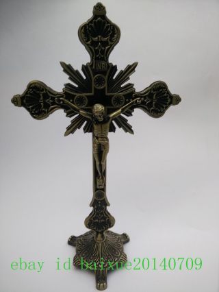 Carved Antique Brass Stereoscopic Cross Jesus Furnishing Articles photo