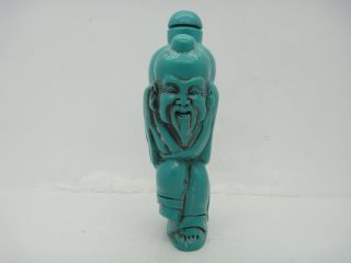 Old Chinese Handwork Turquoise Carven Old Man Design Snuff Bottle photo
