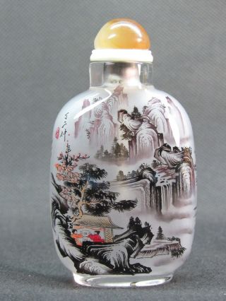 Chinese Scenery Inside Hand Painted Glass Snuff Bottle:gift Box photo