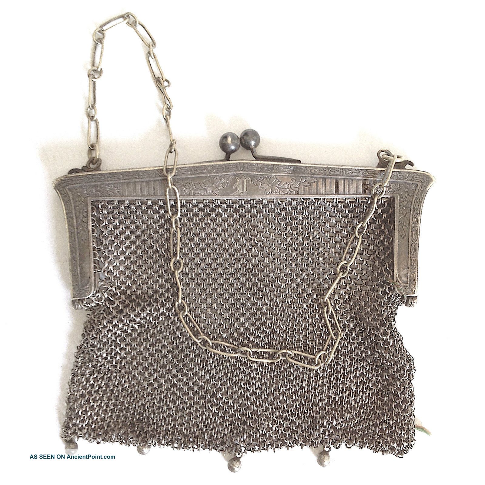 Victorian German Silver Chainmaille Nouveau Floral Monogrammed Purse Circa 1880 Victorian photo