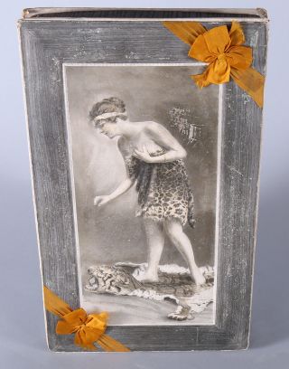 Large Rare Victorian Embossed Antique Candy Box Maiden On Tiger Rug C.  1900 Huge photo