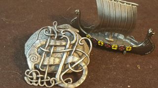Ancient Viking Silver Pendant Amulet.  Dragon Beast photo