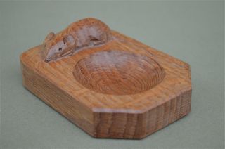 Robert Thompson Mouseman Hand Carved Oak Ash Tray Wooden Mouse photo