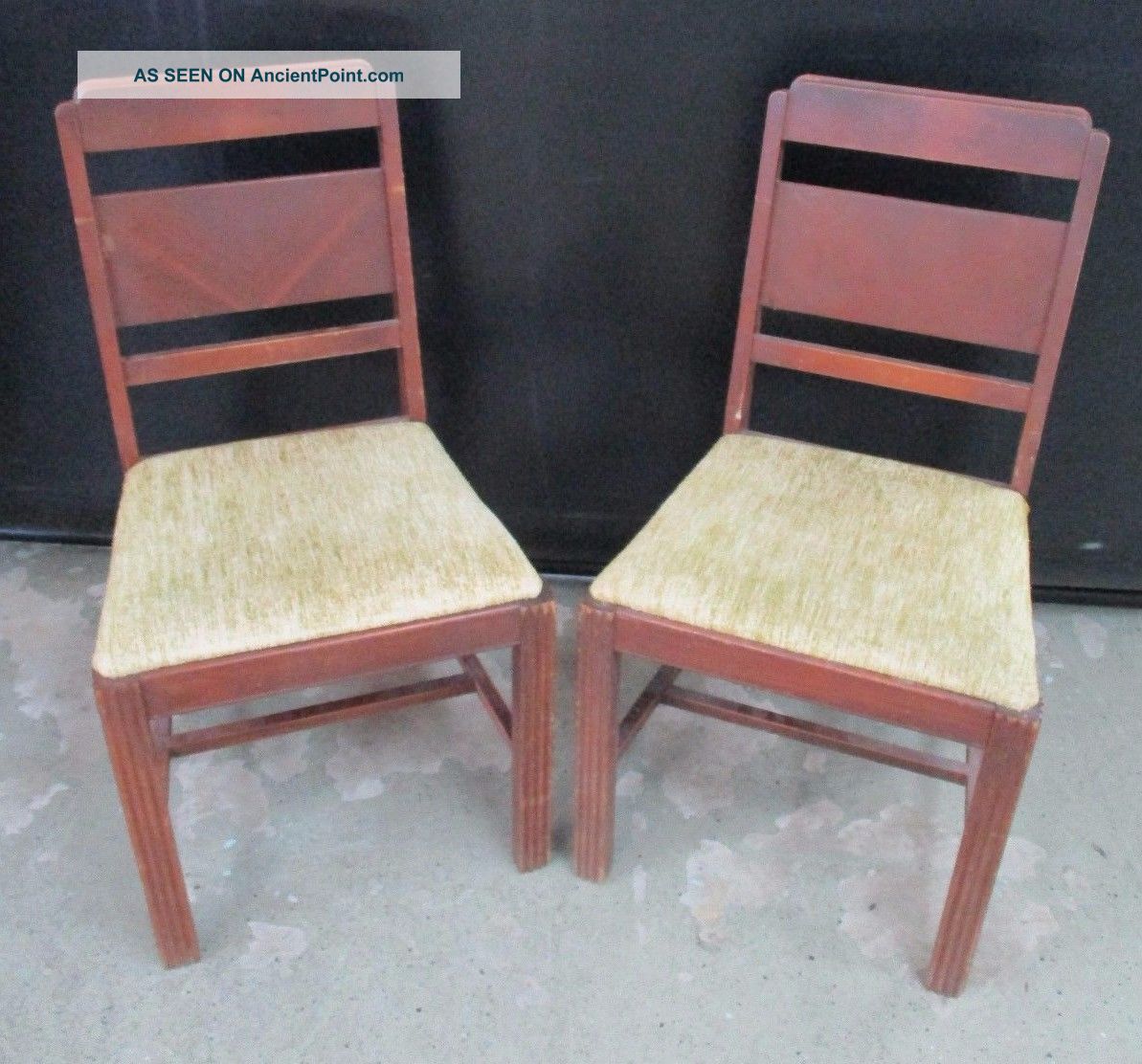 2 Antique Solid Wood Dining Chairs Oak Chairs Upholstered Seat Chairs 1900-1950 photo