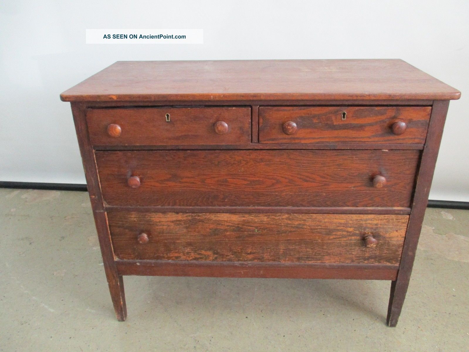 Antique Oak 4 Drawer Dresser Primitive Solid Wood Dresser Cabinet Chest 1900-1950 photo