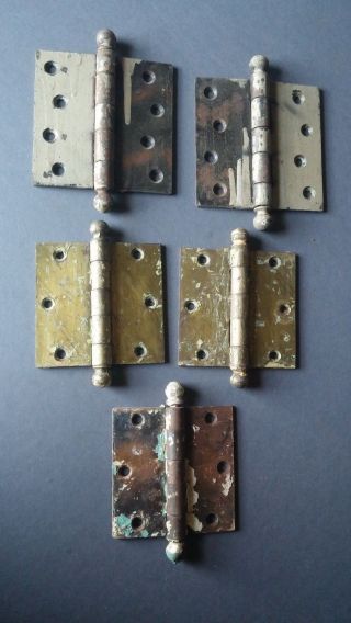 Assortment Of Vintage Ball Top Pin Door Hinges,  4 And 3.  5 Inches photo