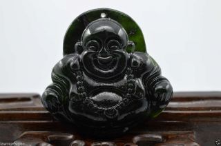China ' S 100 Natural Jade Nephrite Carving Black Jade Pendant Buddha photo