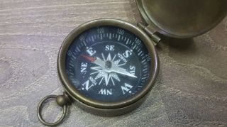 Marine Time Pocket Style Vintage Brass Ship Antiquated Old Flap Compass Sc 047 photo