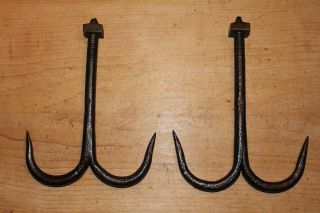 Antique Wrought Iron Hooks Meat/beam Hand Forged Double Pointed photo