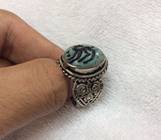 Men ' S Deer Engraved Turquoise Intaglio Ring Afghan Stone Traditional Islamic 10 photo