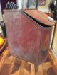 Antique Handpainted Lidded Metal Merchant Box With Porcelain Knob And Label Primitives photo 3