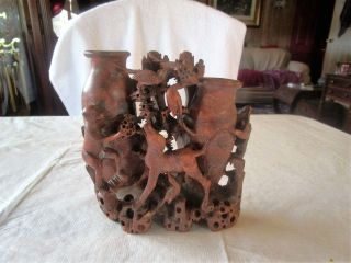 Antique Soapstone Carving With Many Animals photo