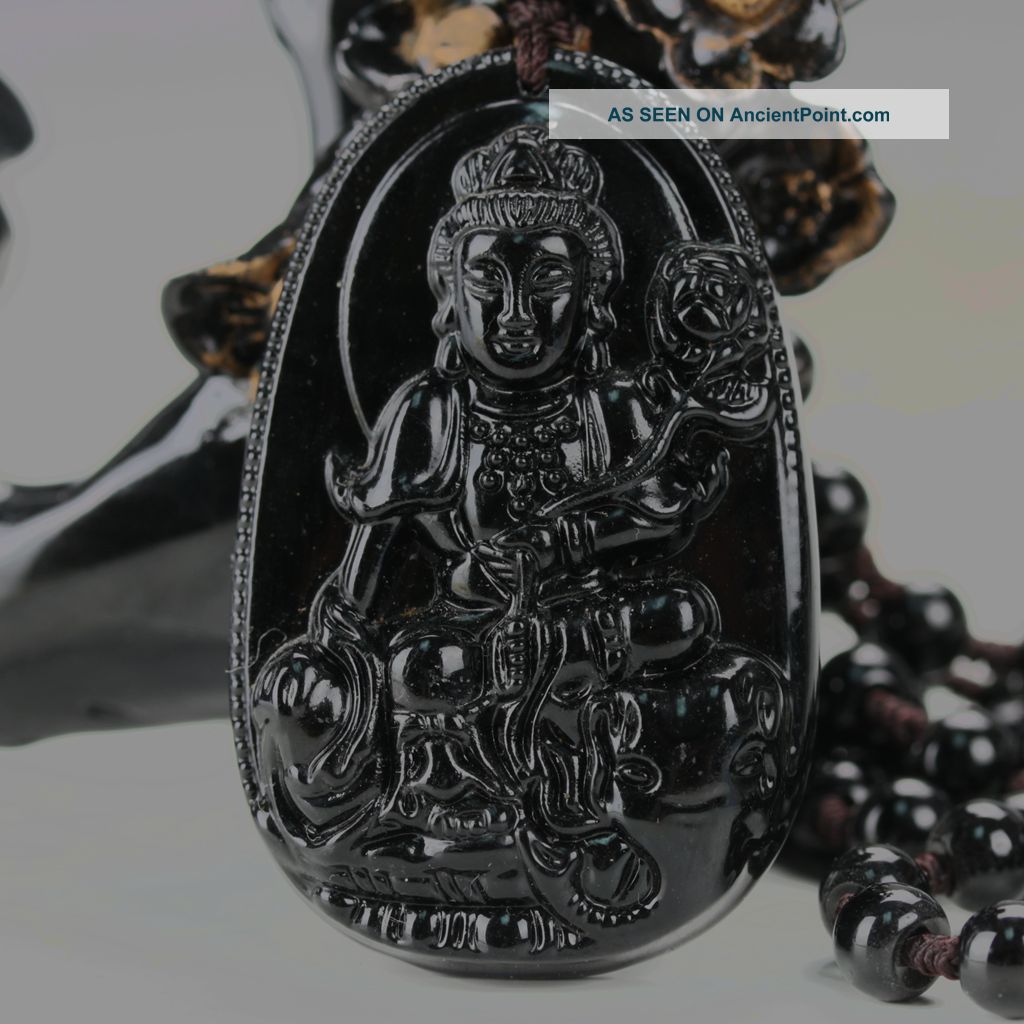 100 Natural Obsidian Hand - Carved Kuanyin Pendant & Necklace Necklaces & Pendants photo