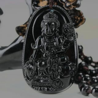 100 Natural Obsidian Hand - Carved Kuanyin Pendant & Necklace photo
