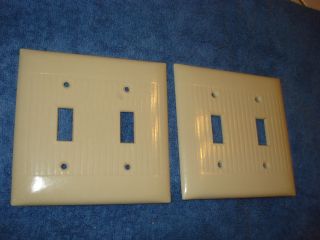 Vintage Sierra Beige / Ivory Bakelite Light Double Toggle Switch Plates photo