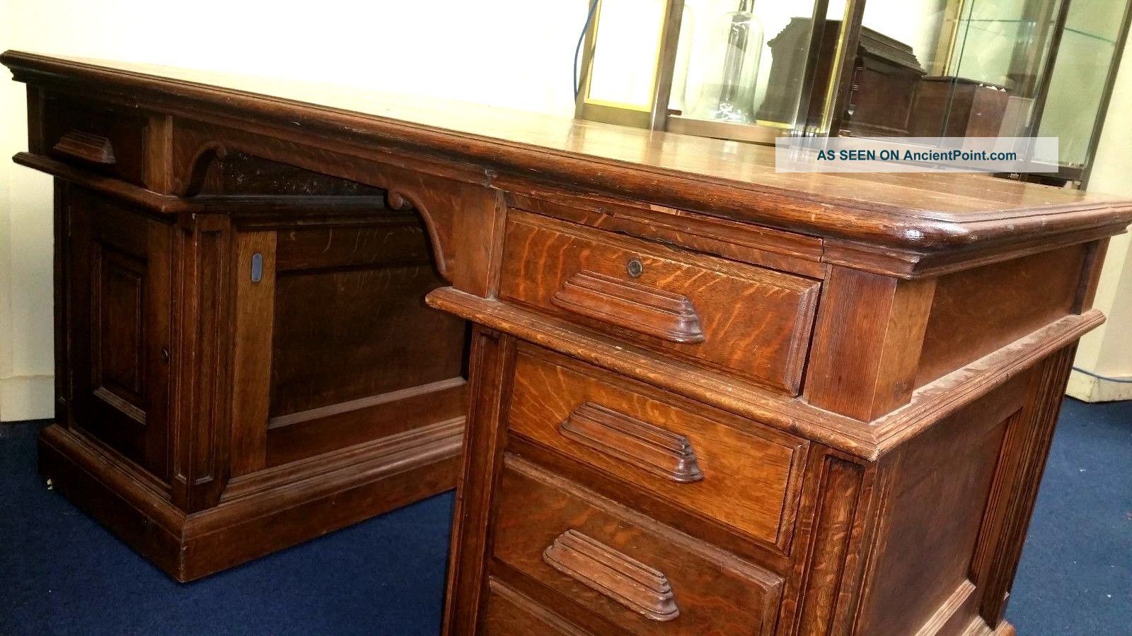 Antique Desk Quarter Sawn Tiger Oak Office Pedestal - To Jonesville Mi 1900-1950 photo