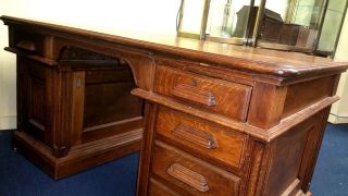 Antique Desk Quarter Sawn Tiger Oak Office Pedestal - To Jonesville Mi photo