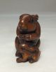 G082: Japanese Cultural Boxwood Carving Netsuke Of Two Rabbits Statue With Sign Netsuke photo 2