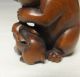 G082: Japanese Cultural Boxwood Carving Netsuke Of Two Rabbits Statue With Sign Netsuke photo 4