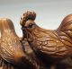 G081: Japanese Cultural Boxwood Carving Netsuke Of Two Cocks Statue With Sign Netsuke photo 1