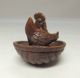 G081: Japanese Cultural Boxwood Carving Netsuke Of Two Cocks Statue With Sign Netsuke photo 3