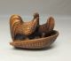G081: Japanese Cultural Boxwood Carving Netsuke Of Two Cocks Statue With Sign Netsuke photo 4