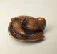 G081: Japanese Cultural Boxwood Carving Netsuke Of Two Cocks Statue With Sign Netsuke photo 5