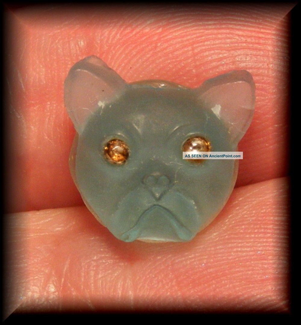 French Bulldog,  Frenchi,  Aqua Glass Head W Paste Eyes & Glass Back Shank Buttons photo