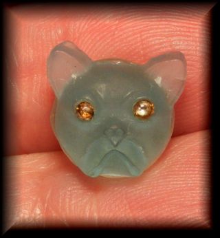 French Bulldog,  Frenchi,  Aqua Glass Head W Paste Eyes & Glass Back Shank photo