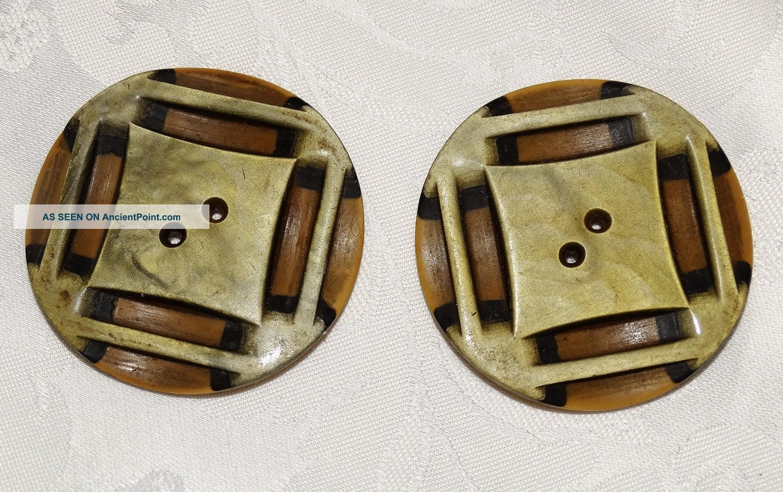 Moms Estate Antique Art Deco Buttons Celluloid Coat Olive Green Brown Black Buttons photo