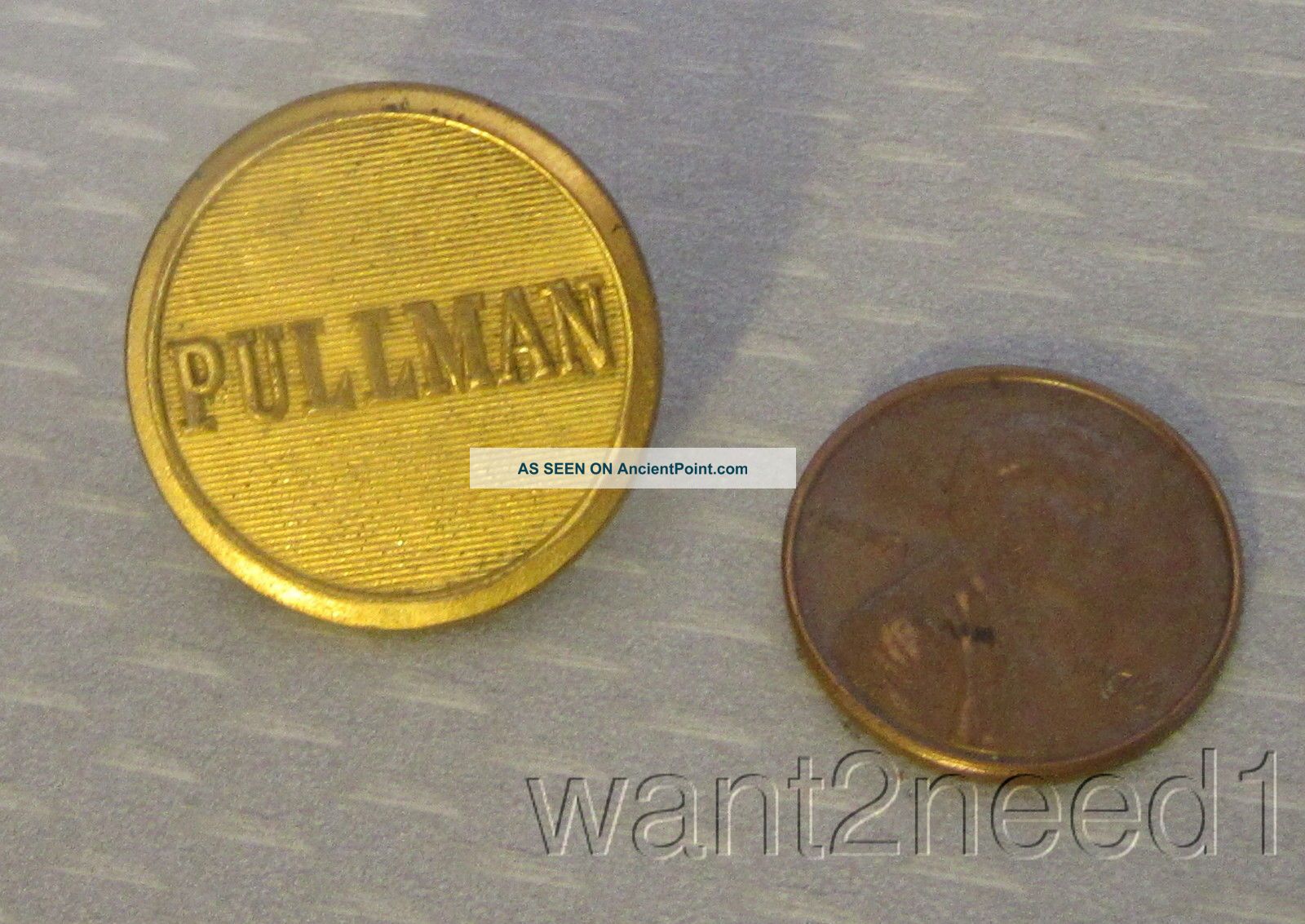 Antique Brass Pullman Uniform Button Rr Signed Waterbury Co.  Ct 15/16 