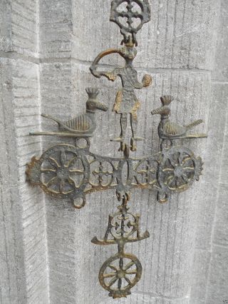 Big Antique Vintage Bronze ? Wrought Iron Byzantine Celtic Cross Wall Hanging photo