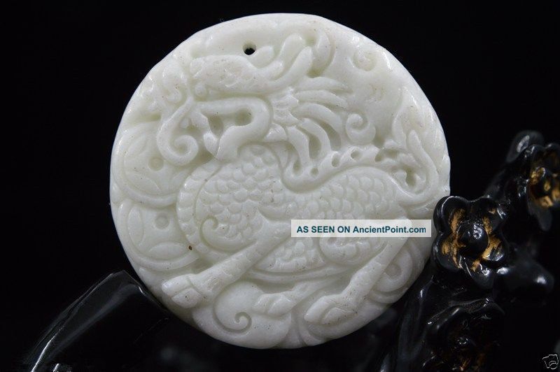 Chinese Natural Whitem Jade Hand - Carved Amulet Pendant Kirin Necklaces & Pendants photo
