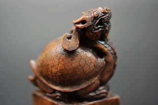 Unique Chinese Rock Stone Carved Dragon Turtle Seal Jp6 photo