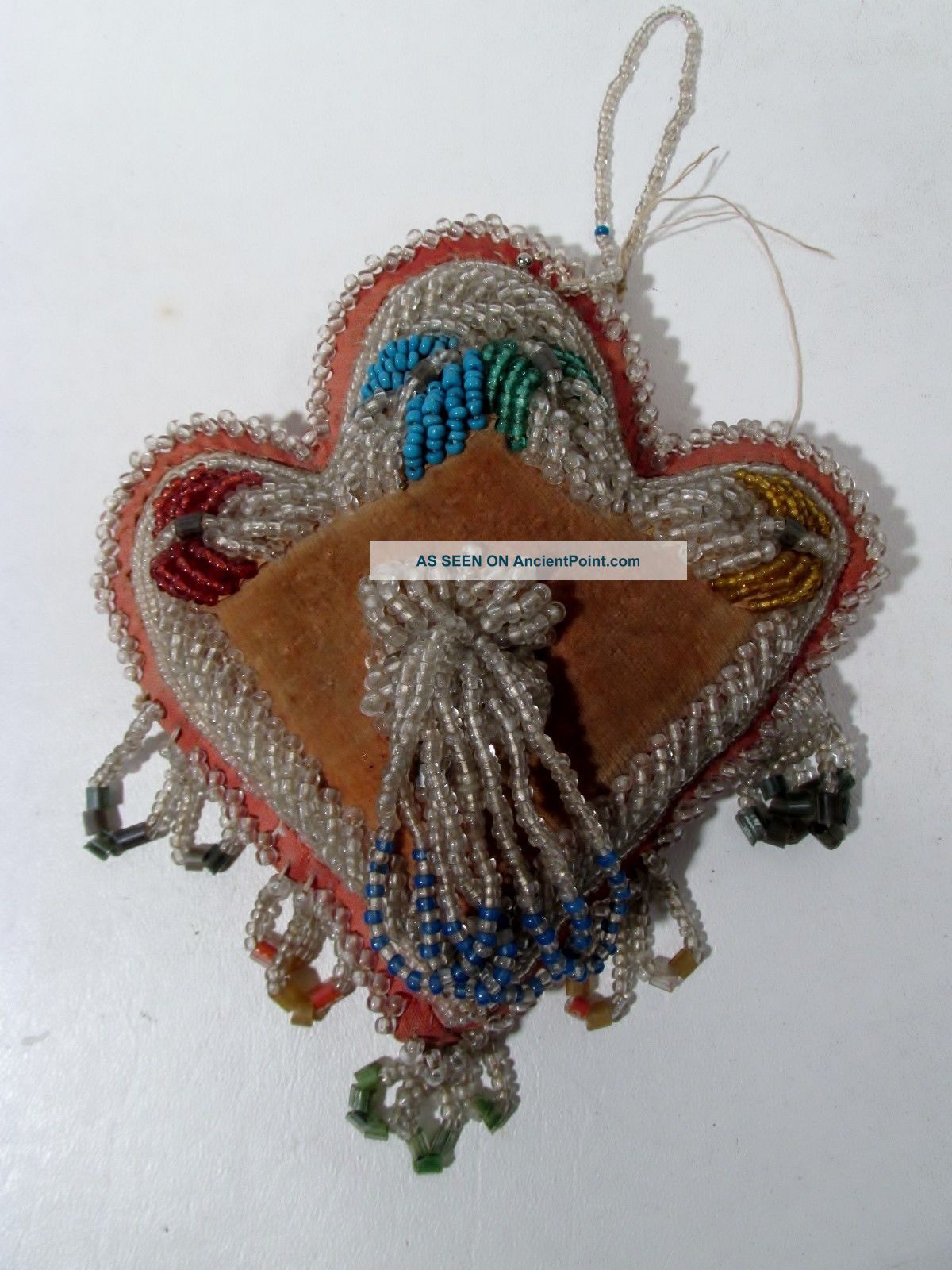 Antique Iroquois Indian Beaded Souvenir Pillow Pin Cushion Whimsey Native American photo