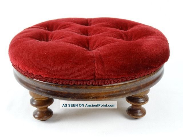 Antique Victorian Mahogany & Red Velvet Upholstered Sewing Stool England C1900 Other Antique Furniture photo