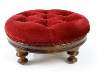 Antique Victorian Mahogany & Red Velvet Upholstered Sewing Stool England C1900 photo