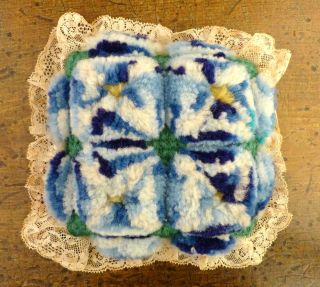 Antique Folk Art Mennonite Amish Sewing Velvet Stumpwork Pin Cushion 2 photo