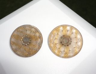 2 Antique Fancy Lacy Glass Buttons.  1 1/4” photo